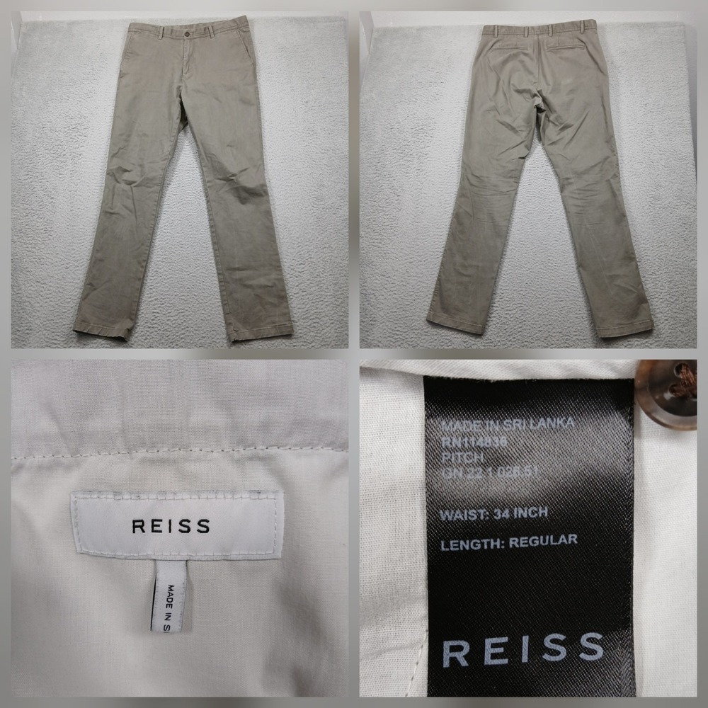 Reiss‎ Slim Fit Chino Pants Men's 34R Gray Cotton Stretch